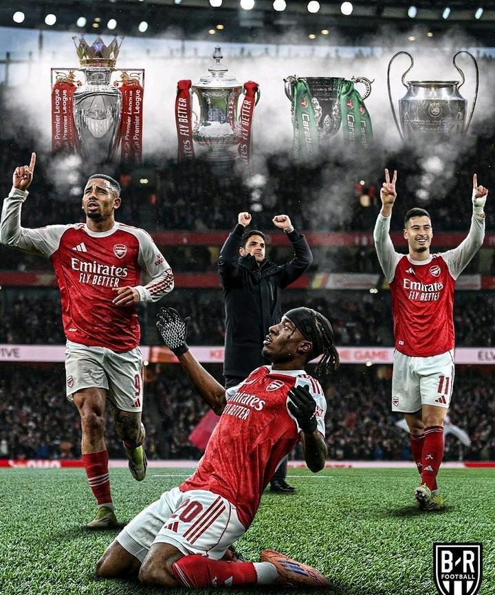 阿森纳四线争冠，不会最后四大皆空吧？阿森纳近10场各项赛事只输了1场.....对