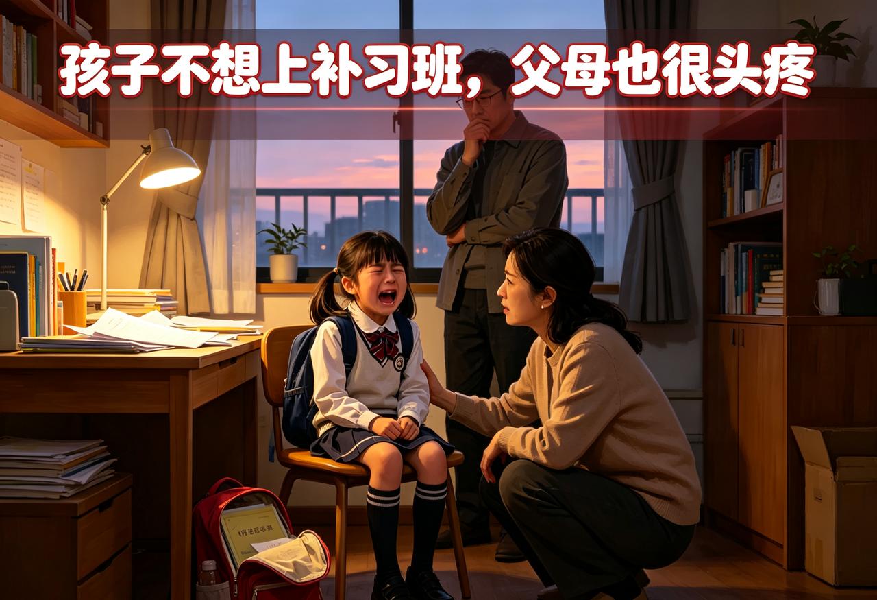 网上一段视频引发无数家长共鸣，小女孩一听说要去上补习班，当场崩溃哇哇大哭，不停抗