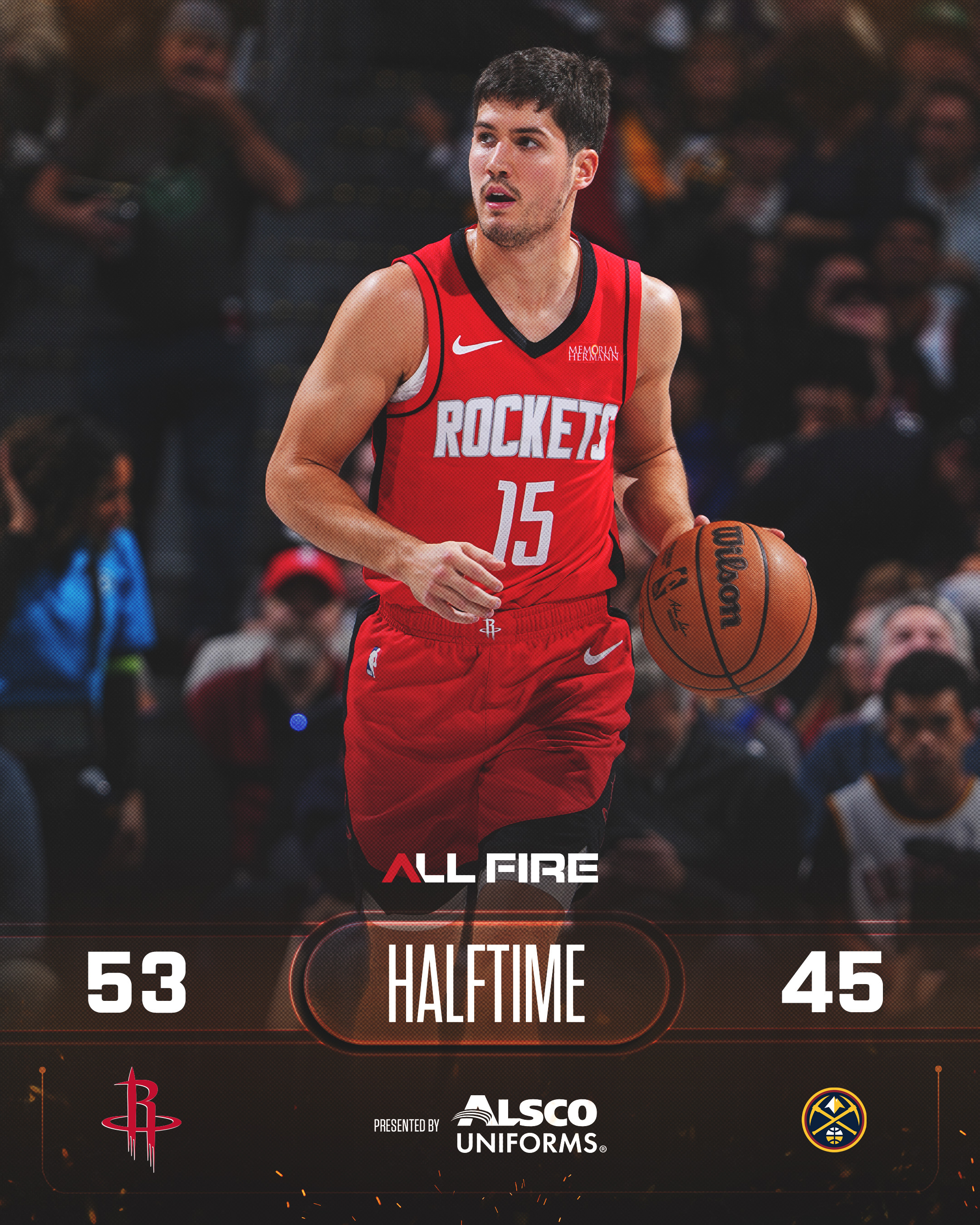 挑战申京进攻犯规失败有点伤，火箭用完了挑战。第二节火箭在约基奇回来之后赢了9分，