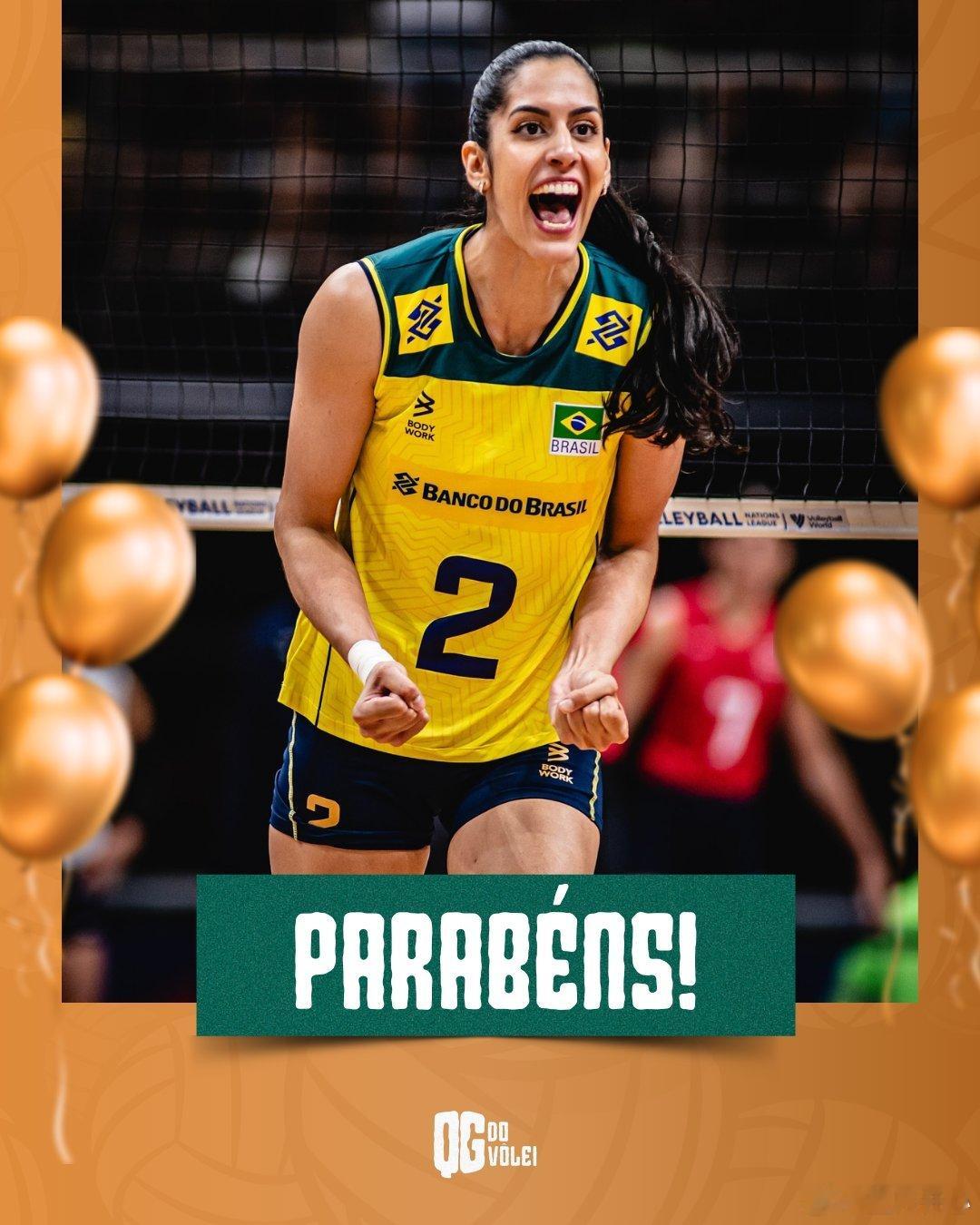 巴西国手副攻迪安娜22岁生日快乐体育大拜年世界女排新闻 目前效力土耳其航空，随巴