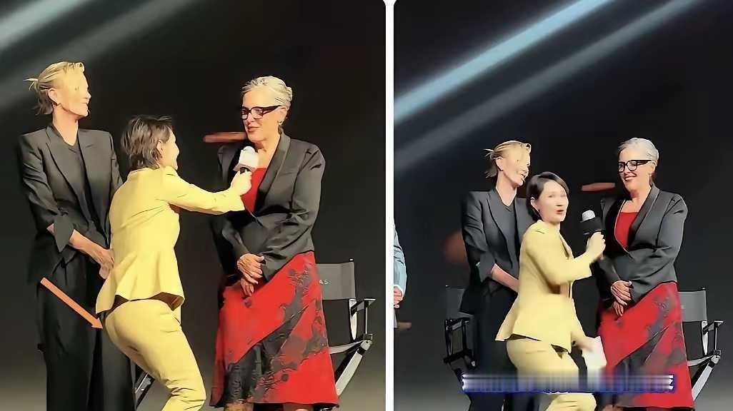 本来个子就矮，采访洋大妈还要卑躬屈膝的仰视。