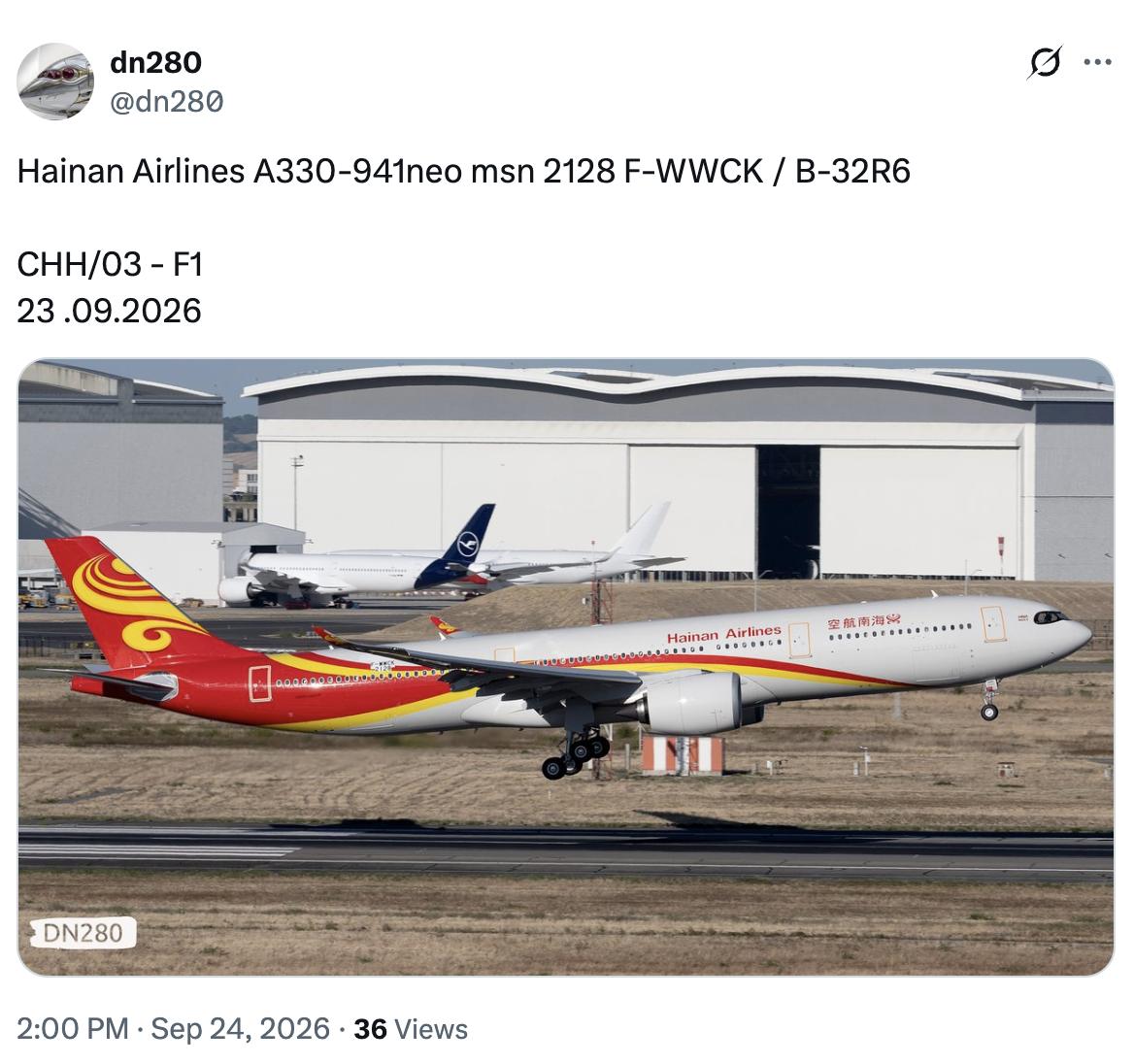 海航第三架A330neo亮相，近期A330neo交付放缓，因为空客此前在平尾内发