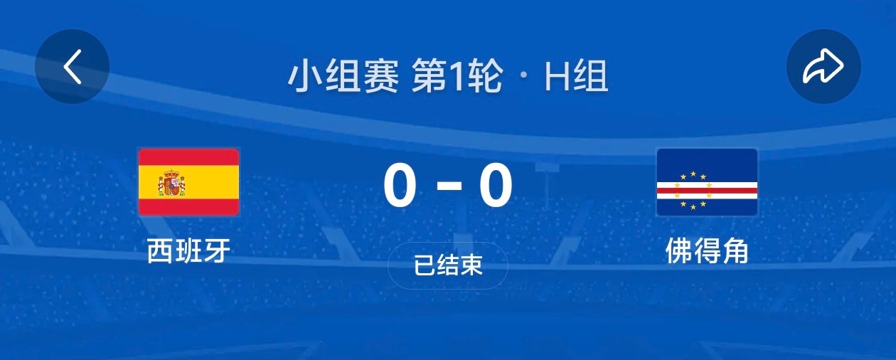 西班牙0比0战平佛得角刚睡醒 还没开始吗？ 