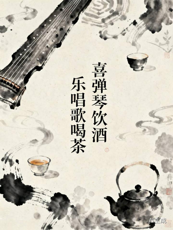下联：乐唱歌喝茶。