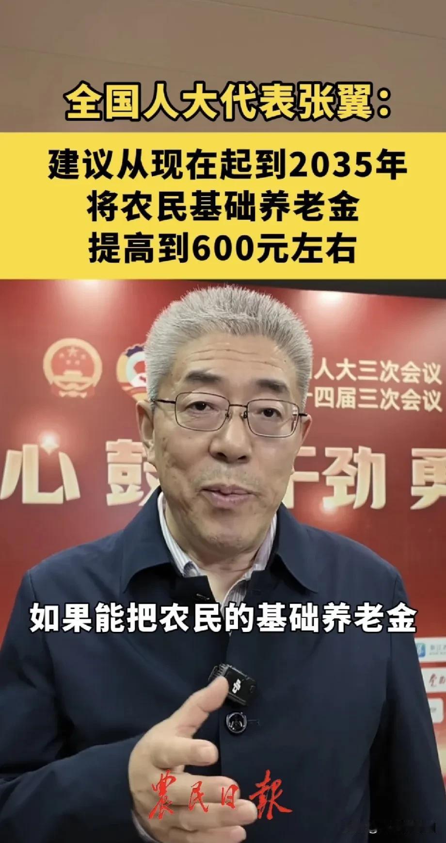 代表建议：把农民基础养老金提升至600元！
人大代表张翼的这一提议对农村老人而言