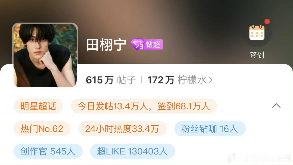 好奇田栩宁超like到底能达到怎样的高度，目前已破13w田栩宁超like已破13