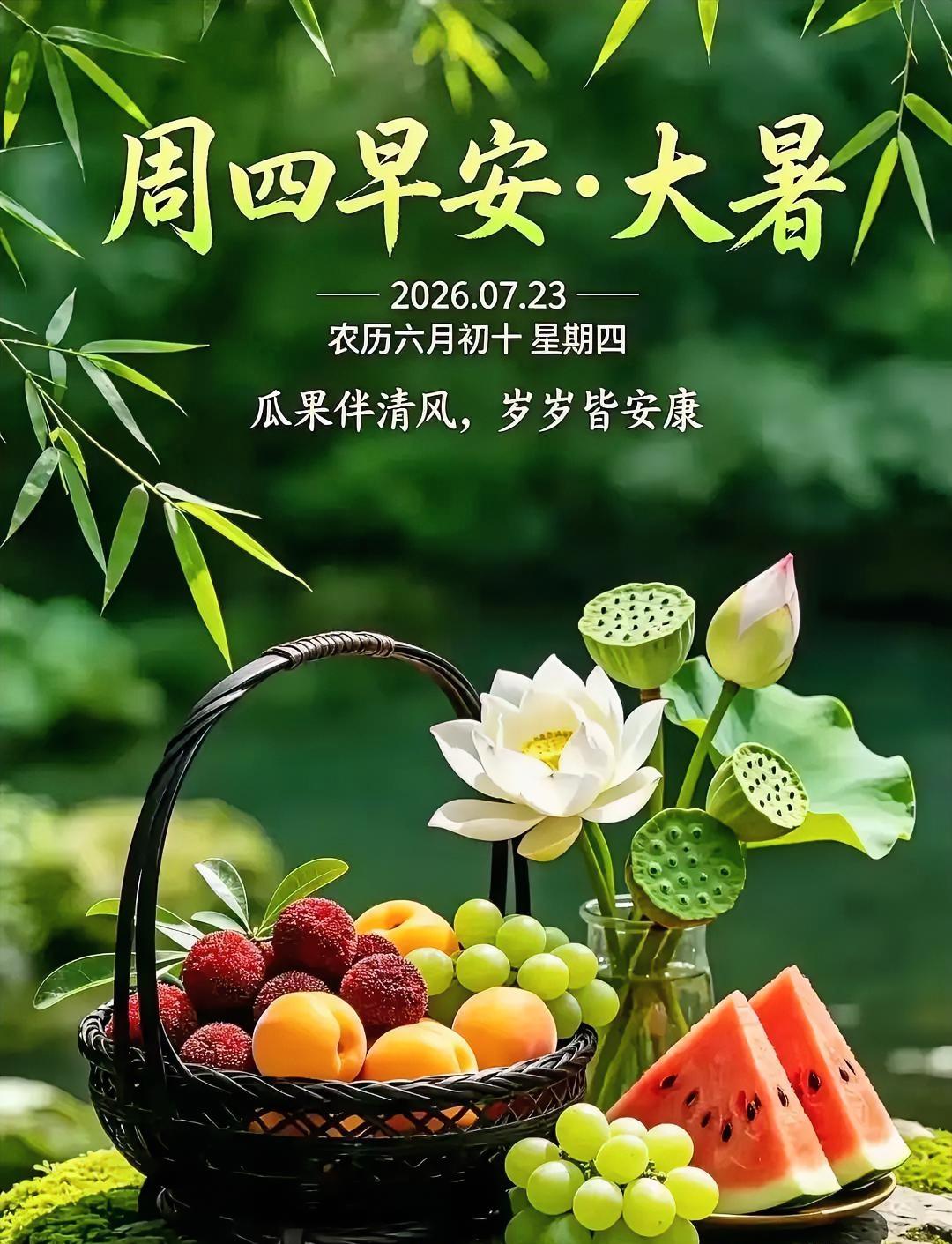 大暑早安，暑气正盛，愿你心有清风，安然度夏。☀️