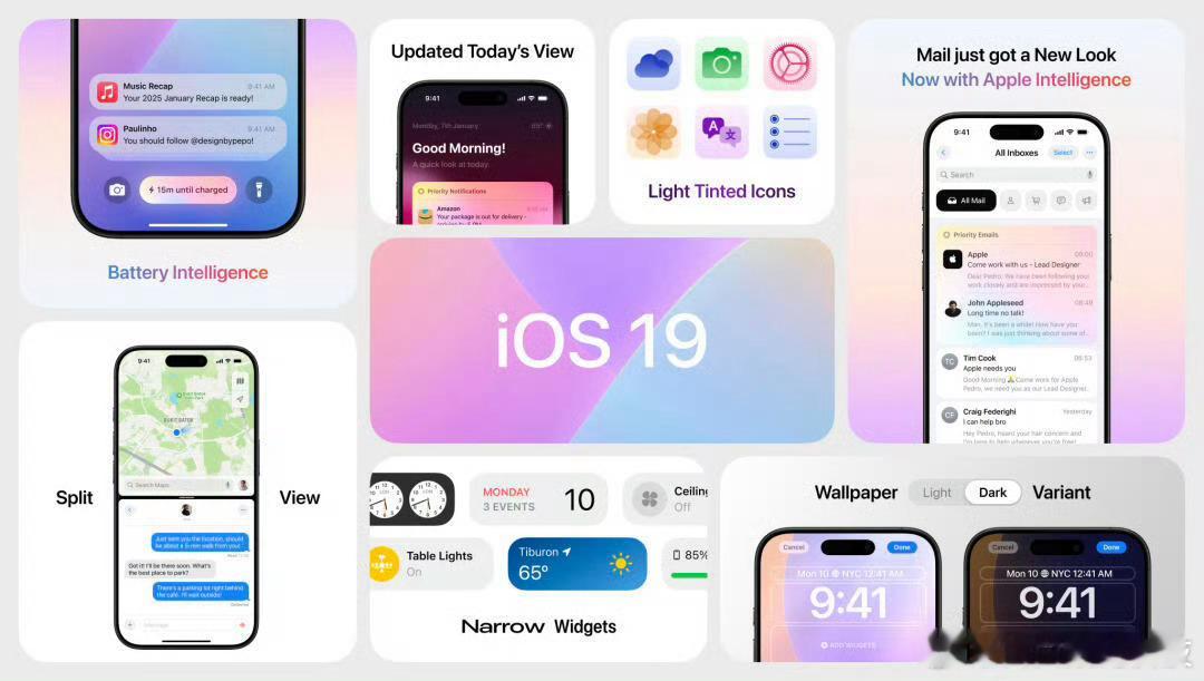 iOS 19最新概念功能一览包括：1️⃣电池AI，充电时的电池智能显示2️⃣每日