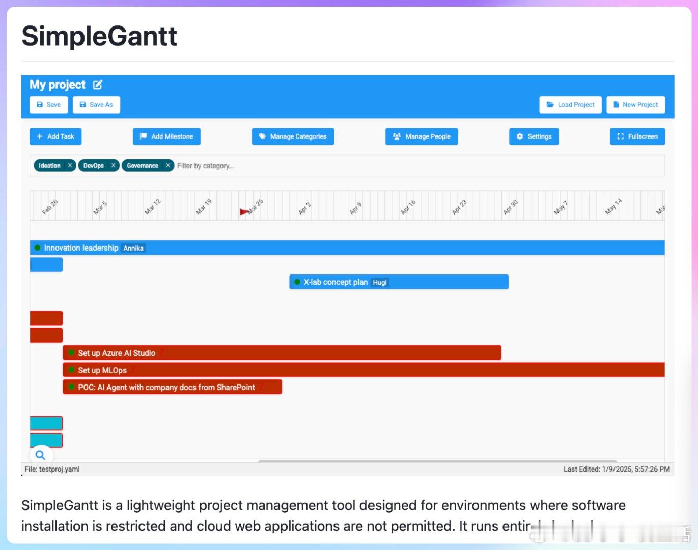 【[108星]SimpleGantt：一款轻量的项目管理工具，无需安装软件，也不