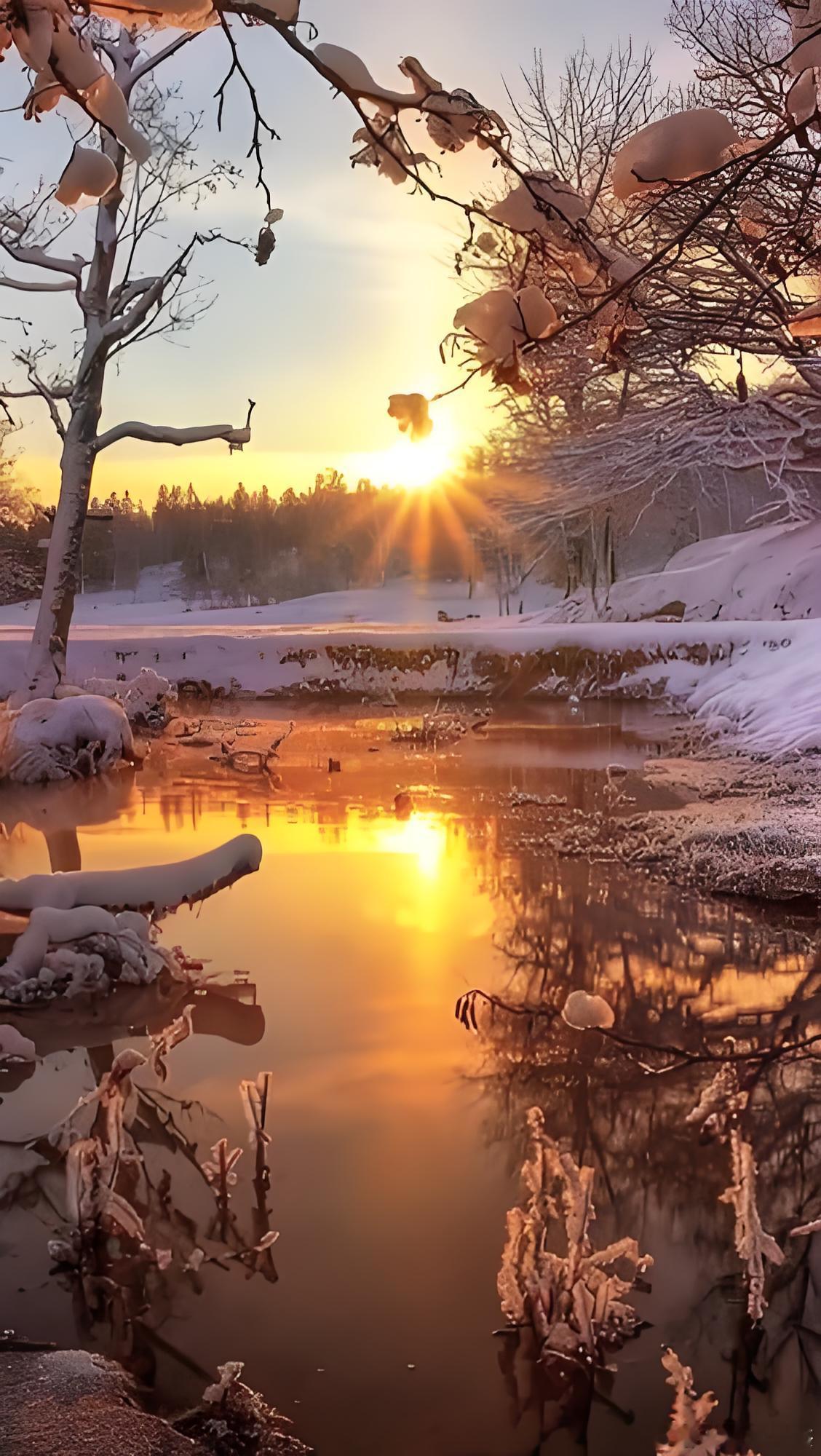 雪景日出。各位早[鲜花] 