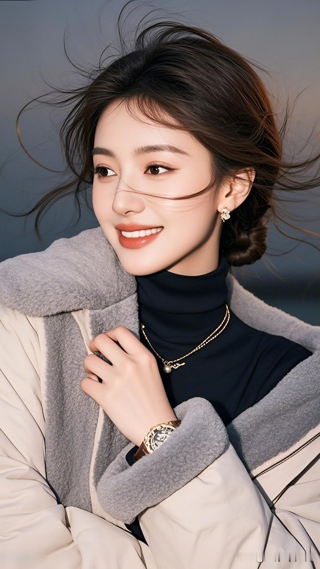 冬日暖阳下的甜美笑容，时尚穿搭尽显优雅气质。随手一拍的氛围感