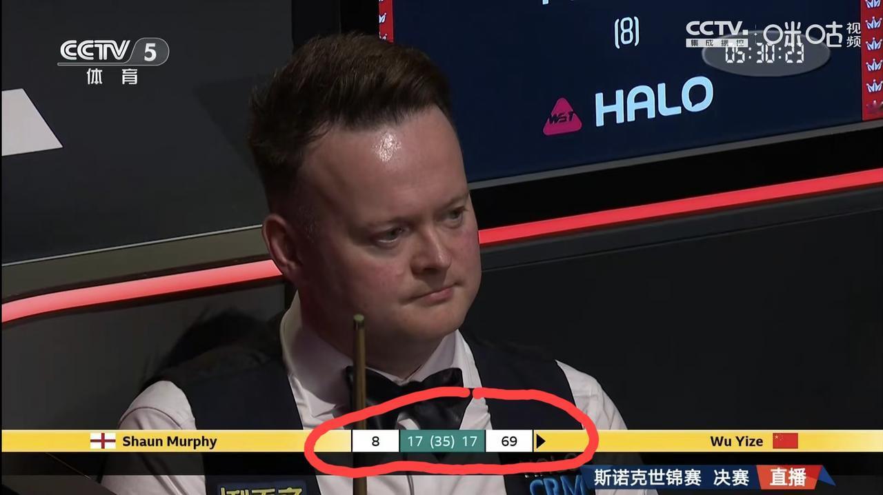 当吴宜泽击打出他锁定胜局的那颗球的时候，坐着的墨菲脸上面无表情，他是佯装镇定还是