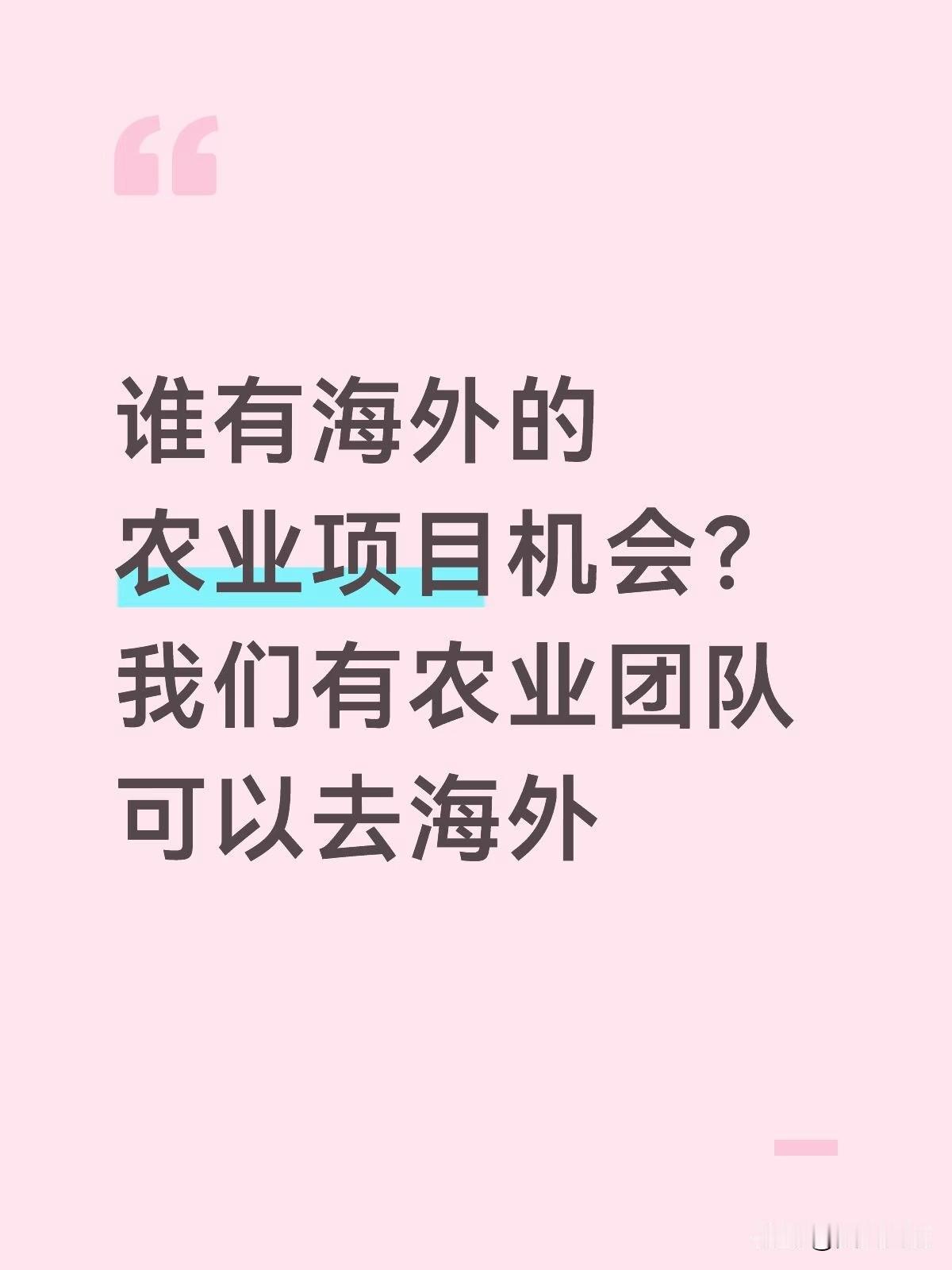 谁有海外的农业项目机会？我们有农业团队可以去海外