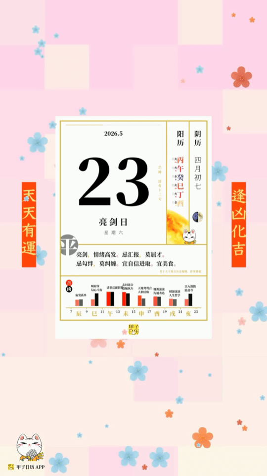 甲子日历 5 月 23 日，亮剑日。亮剑，情绪高发。忌汇报，莫屈才。📆 星座人