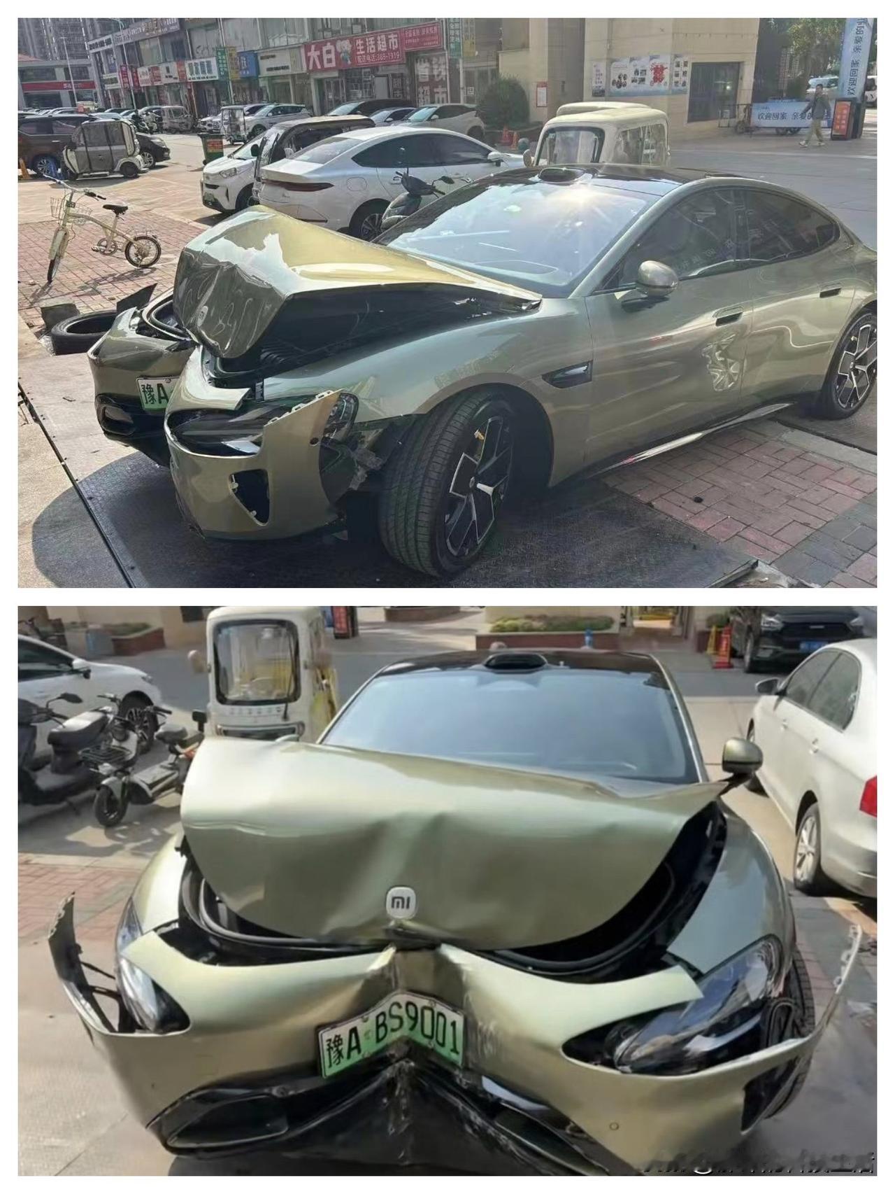 这个小米车主点儿也太背了
出去洗车，小哥在挪车的时候，直接把小米Su7撞上了墙，