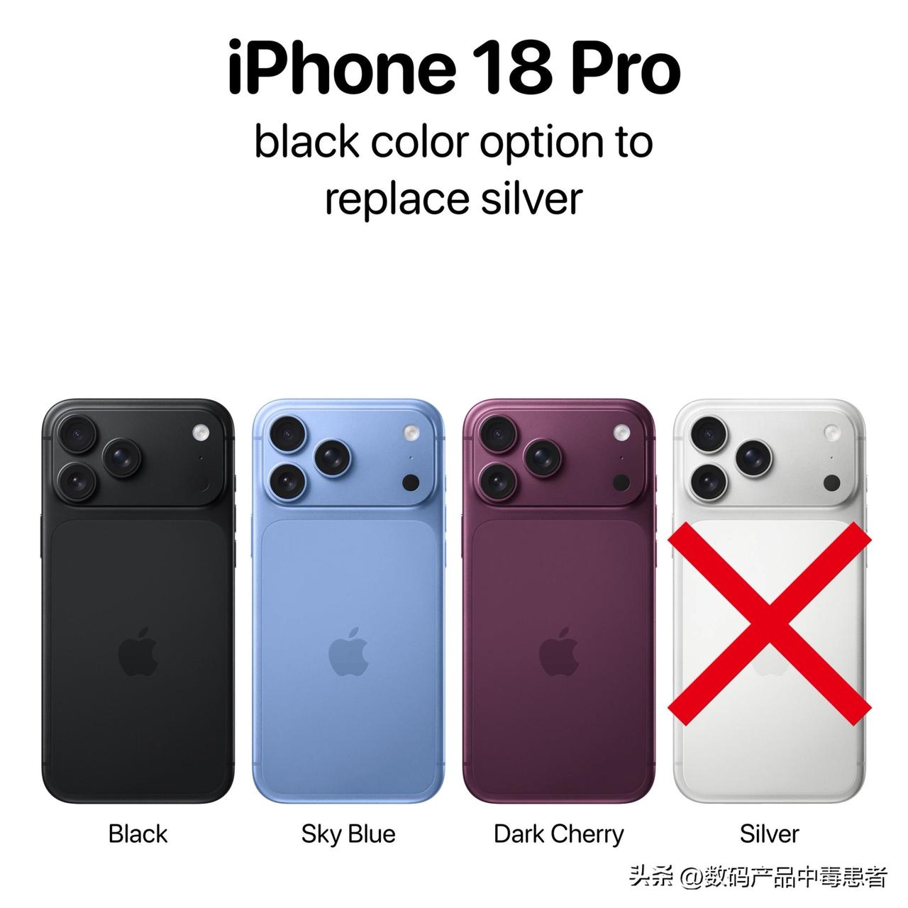 据新的传言爆料，今年苹果iPhone 18 Pro系列手机将推出深樱桃红、天蓝色