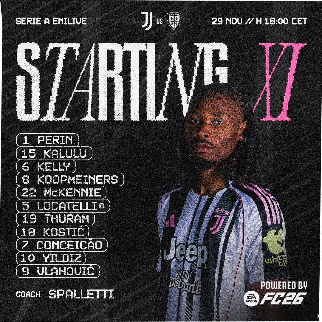 你妇首发（3-4-2-1）：佩林/卡卢卢、凯利、库普梅纳斯/麦肯尼、小小图拉姆、