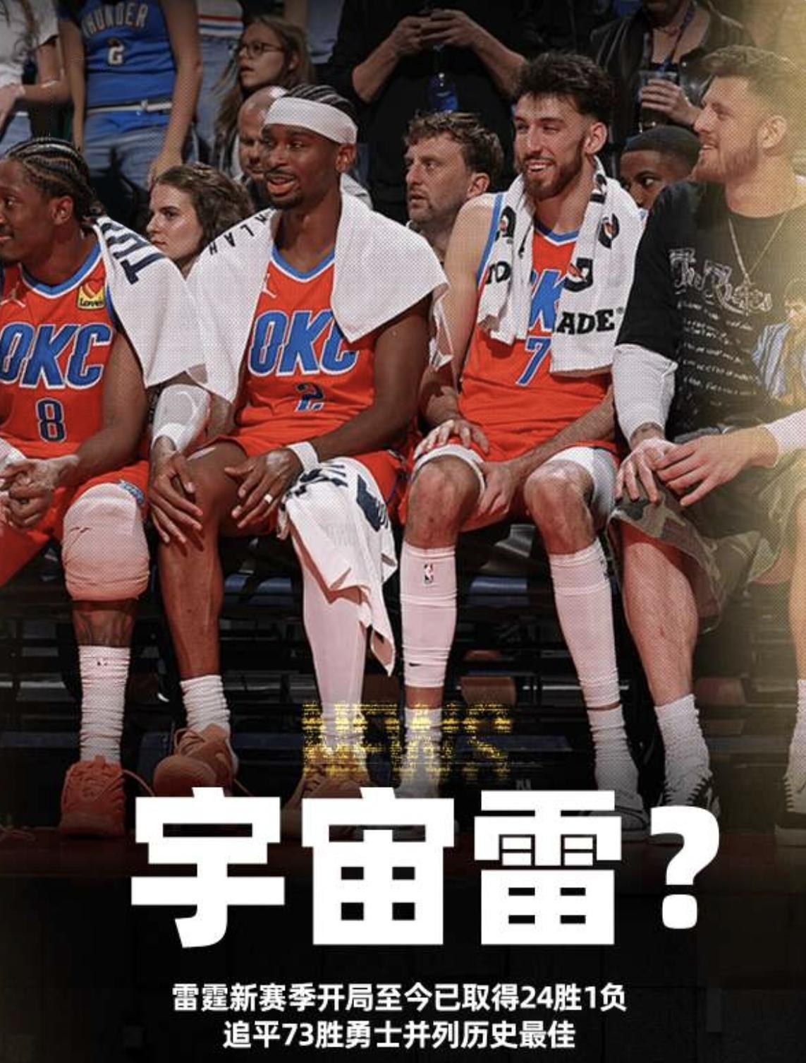 🇺🇸美媒：“雷霆新赛季 21 胜 1 负追平73 胜勇士！”

⬛️假设亚历