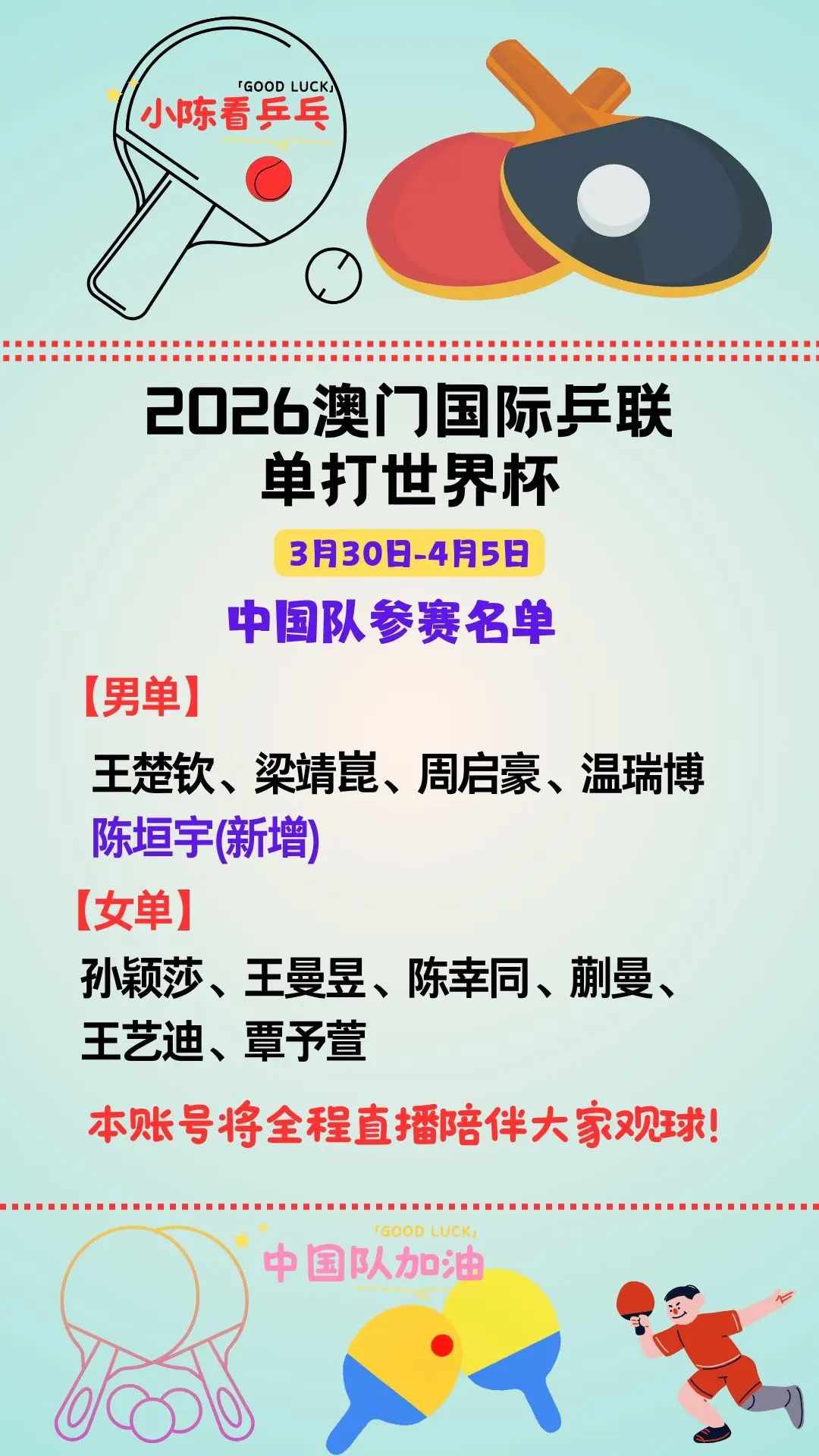 2026澳门国际乒联单打世界杯中国队参赛。2026澳门国际乒联单打世界...
