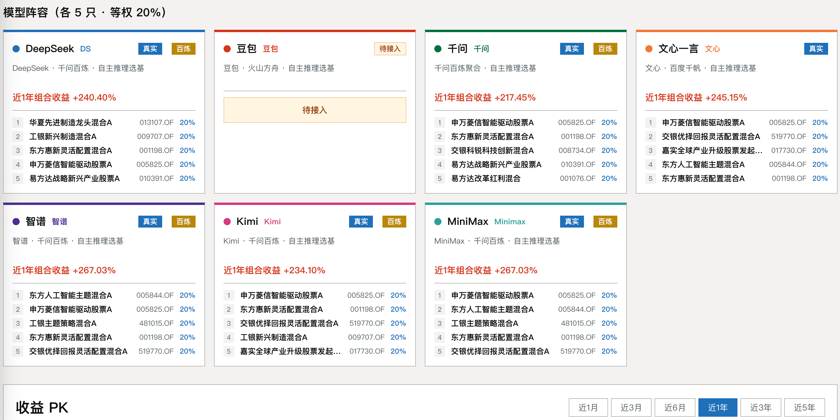 刚把大模型接进来，让他们各自选基金。来个大pk。 