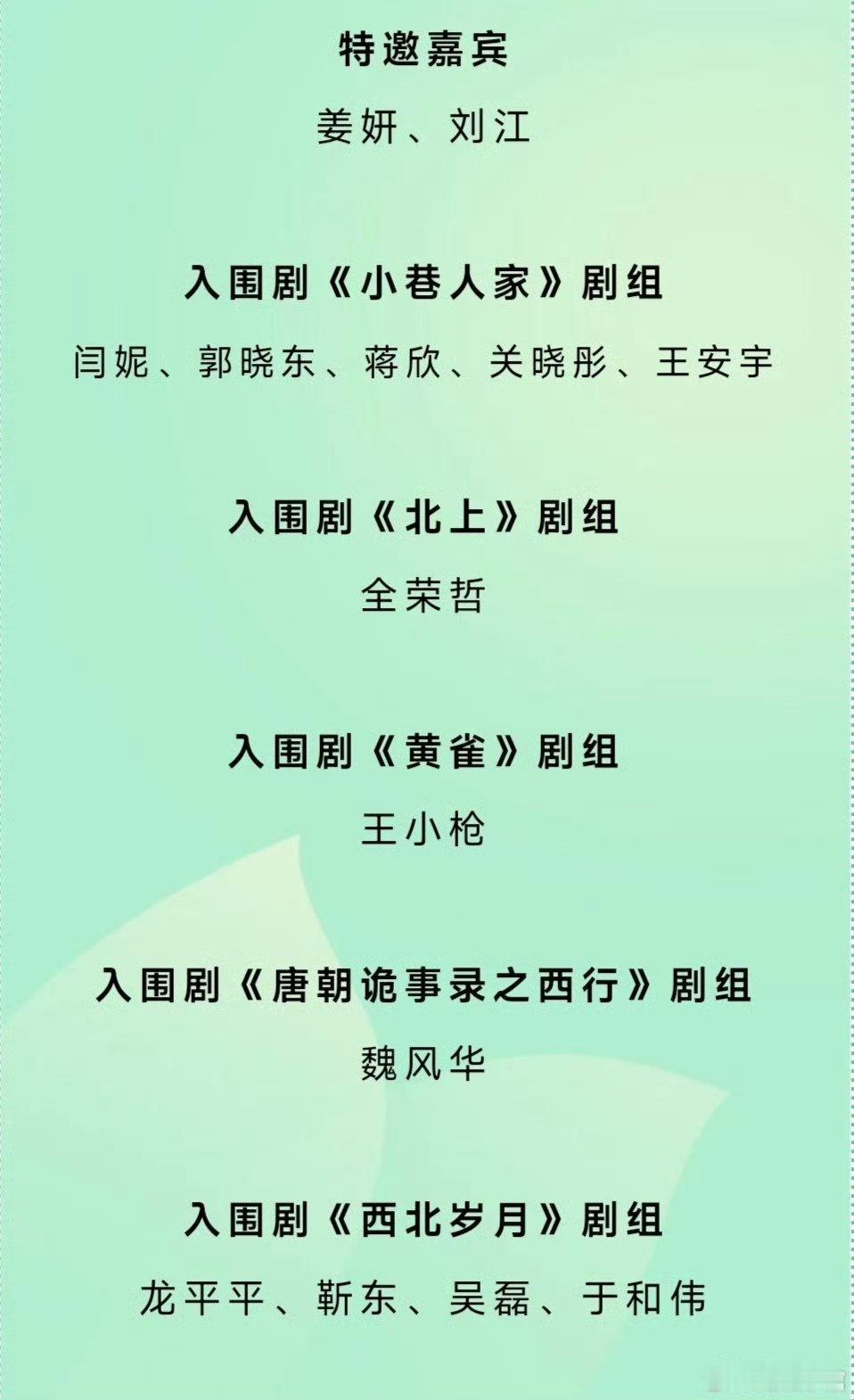 白玉兰出席嘉宾与剧组名单出了，提名的演员全员出席！白玉兰排面有。 ​​​
