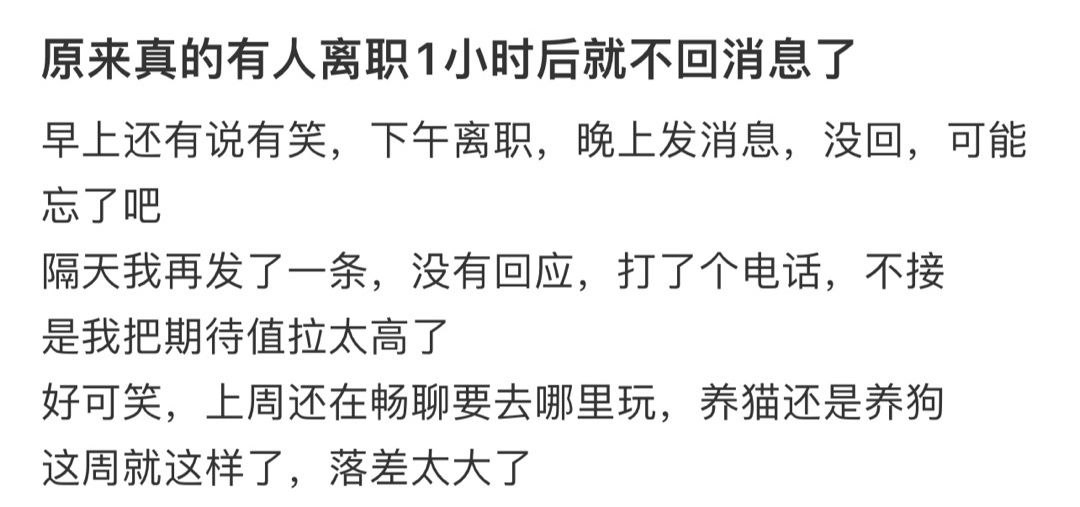 原来真的有人离职1小时后就不回消息了 ！！！ 
