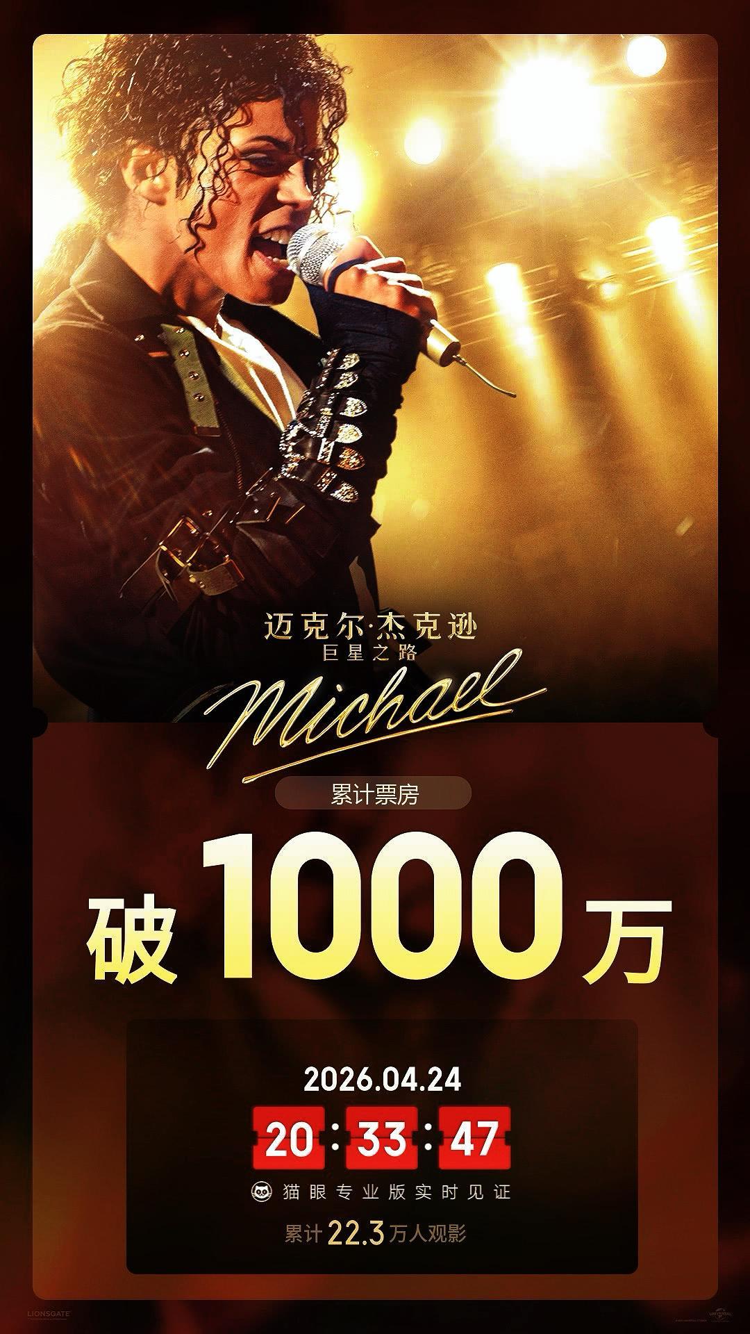 迈克尔杰克逊巨星之路票房破1000万《迈克尔·杰克逊：巨星之路》上映首日票房破1