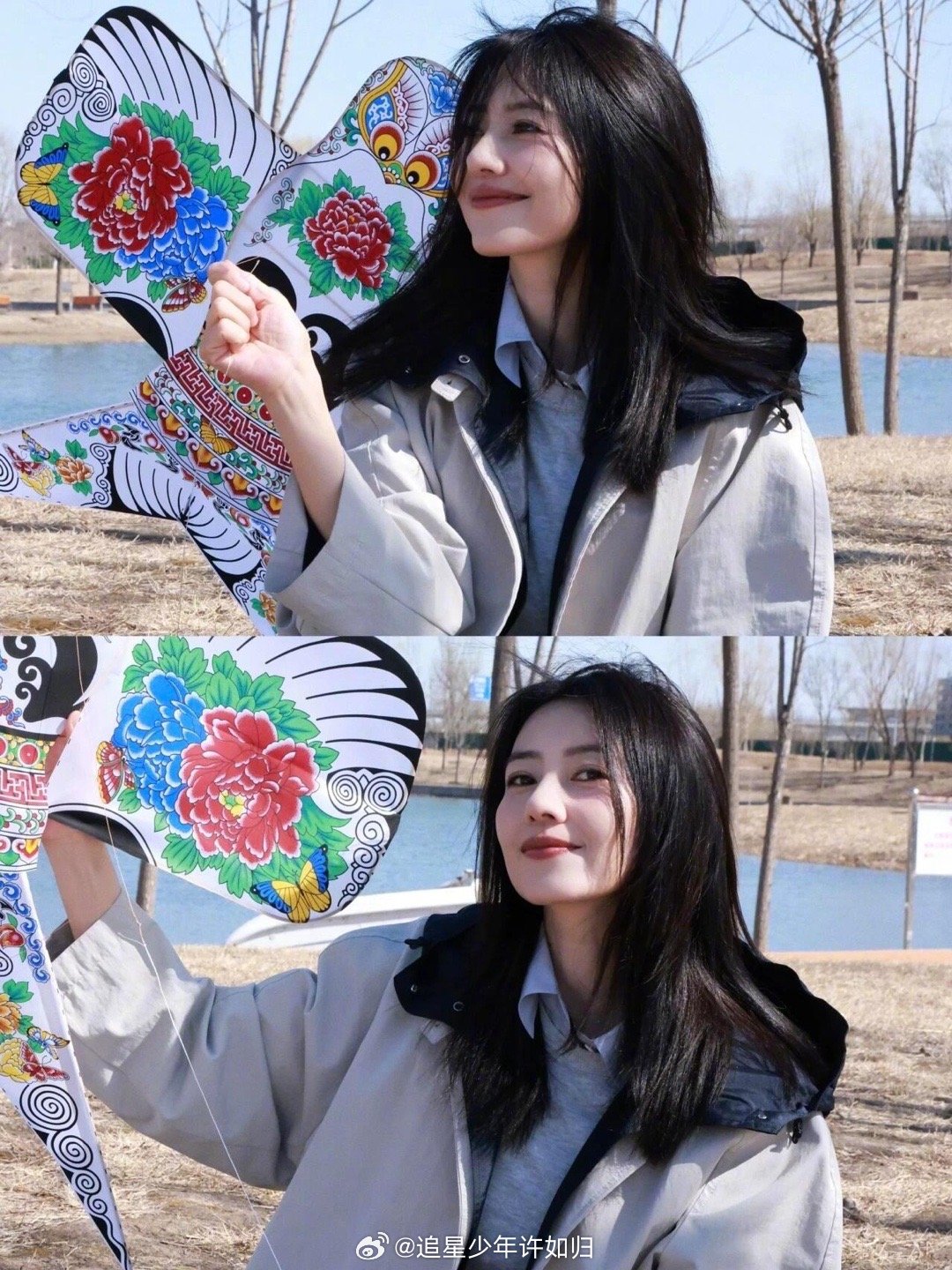 高圆圆来山东也爱吃大饼卷洋葱高圆圆放风筝隐藏高手 风吹得头发乱飞，她笑得比太阳还