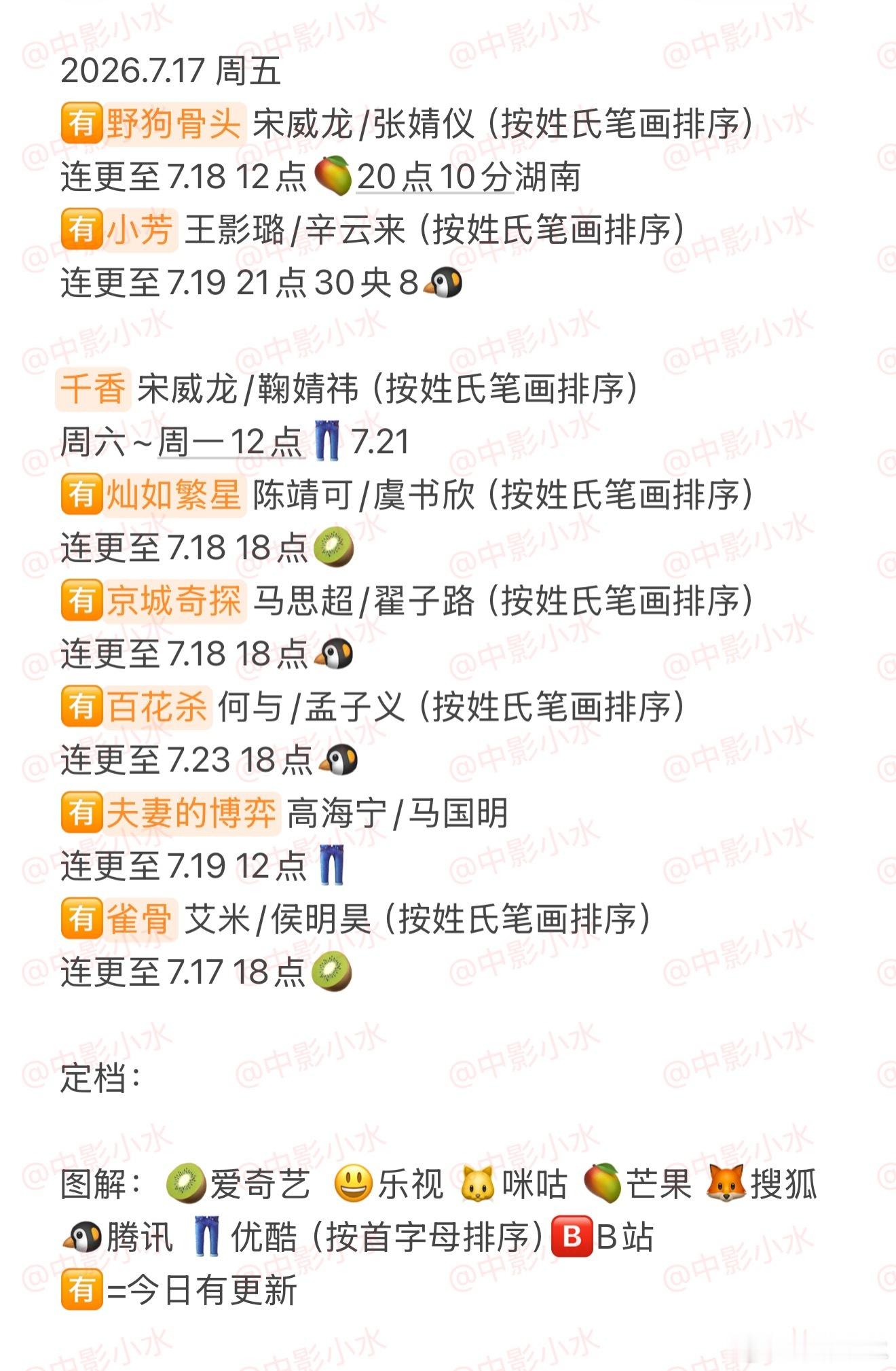 拯救剧荒  7月17日，今晚看点啥？？图1 追剧日历 图2 综艺日历  图3  