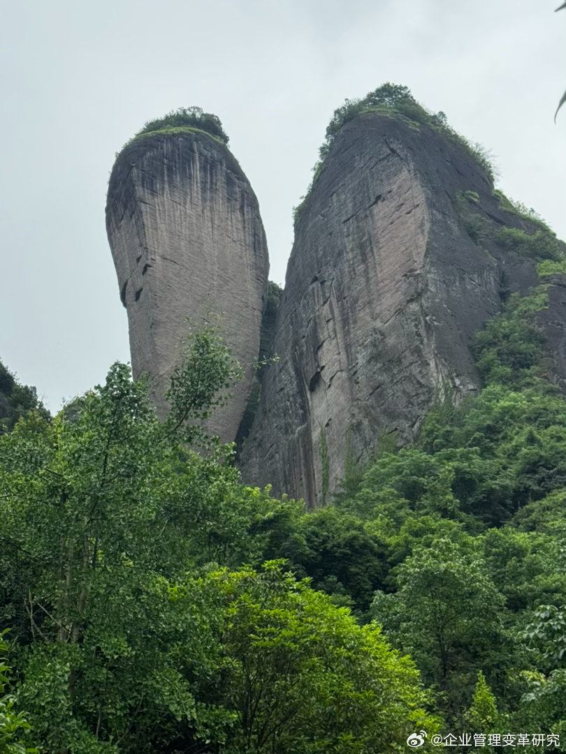 崀山辣椒峰景区。因有形似辣椒和骆驼的山峰而得名。小雨时下时停，晚上与友人在市区小