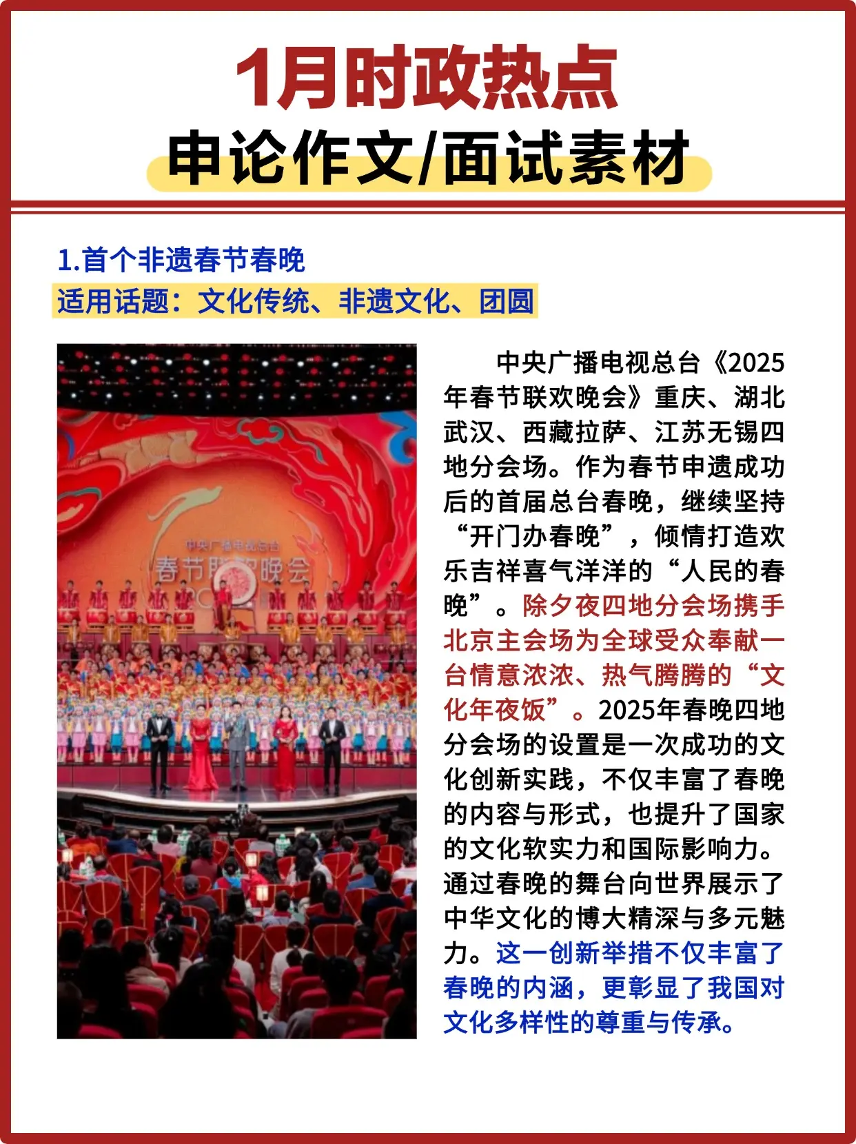 一月时政热点 申论作文/面试素材