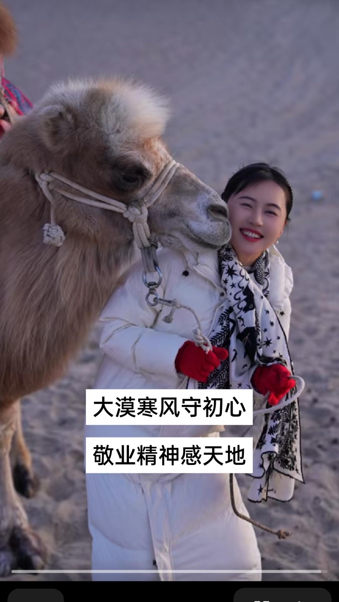     朔风卷地，大漠飞沙，冬日的戈壁滩沙漠，寒意刺骨如刀割。相宜身着羽绒服，在