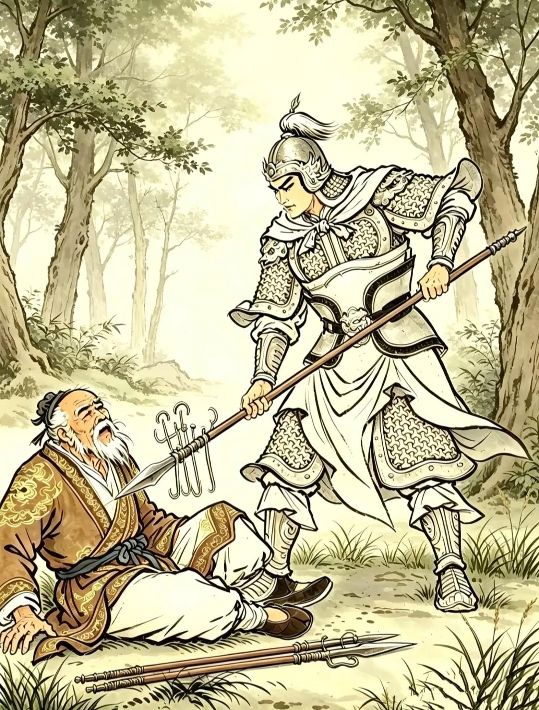 这幅插图出自哪部名著中的故事情节？这两人是谁？为什么年轻人要杀这老者？