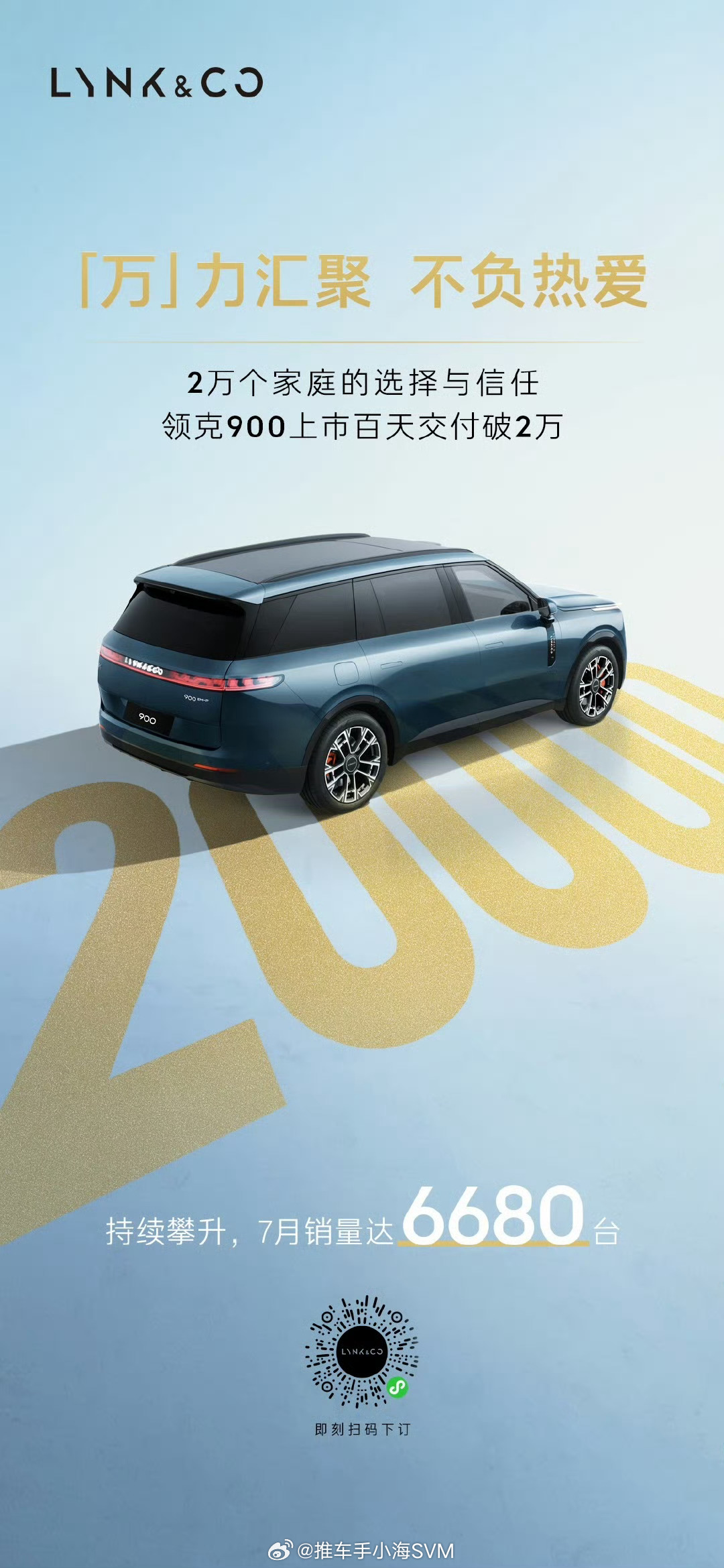 领克900上市百天交付破2万领克这成绩很不错了，5月销量达5593台，6月以55