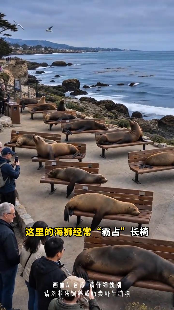 很多游客以为这只海狮已经死了，走近才发现它在睡大觉。这里的海狮经常霸占长椅，它虽