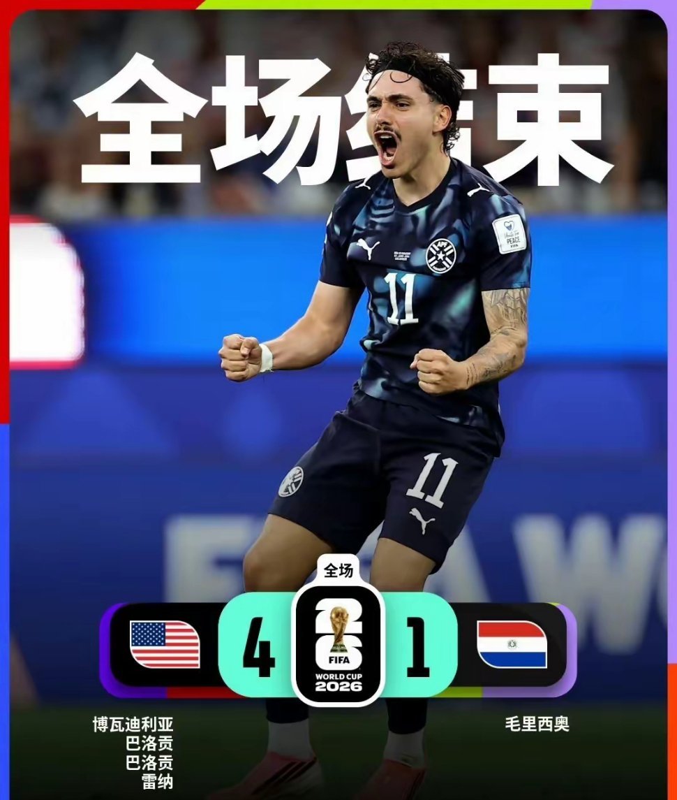 美国4比1巴拉圭东道主大爆发！世界杯扩军也同样精彩。世界杯D组首战，东道主美国4