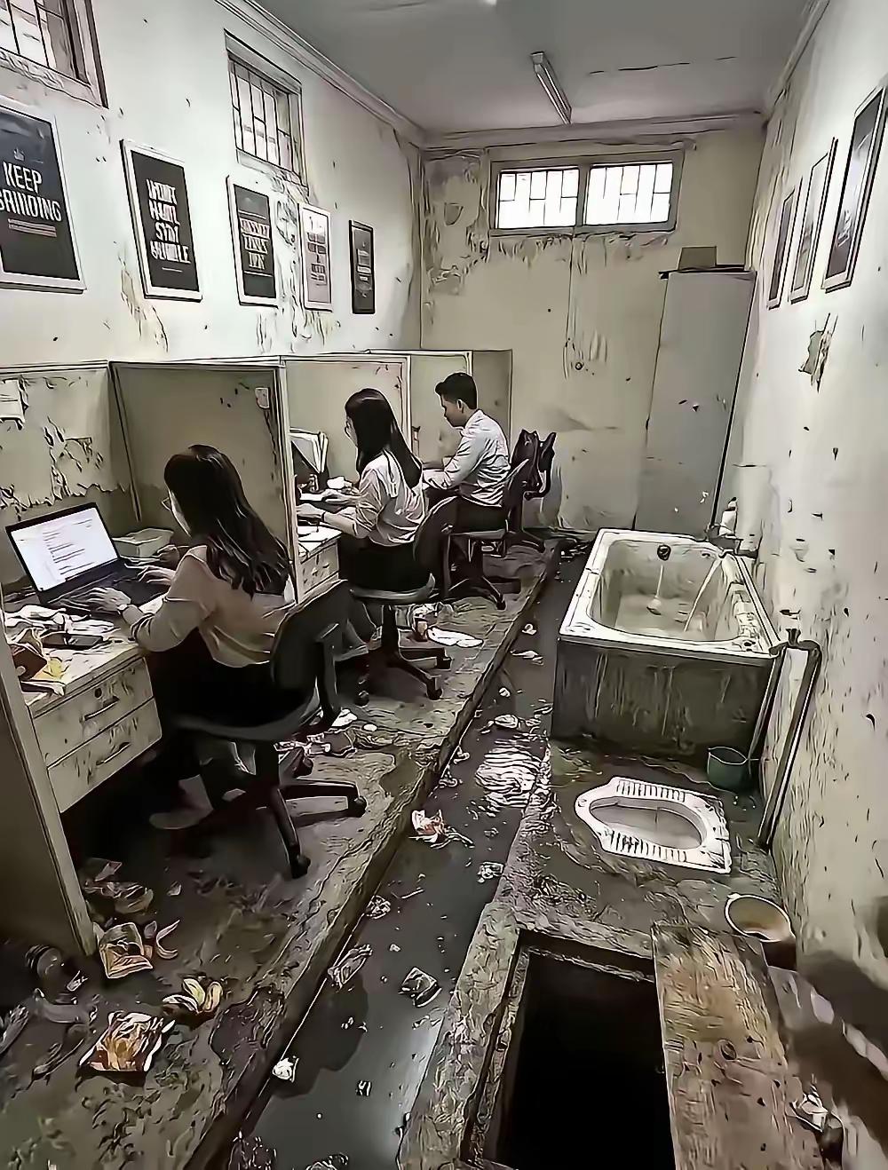 这种环境上班，
一个月给你1万，
你愿不愿意啊？