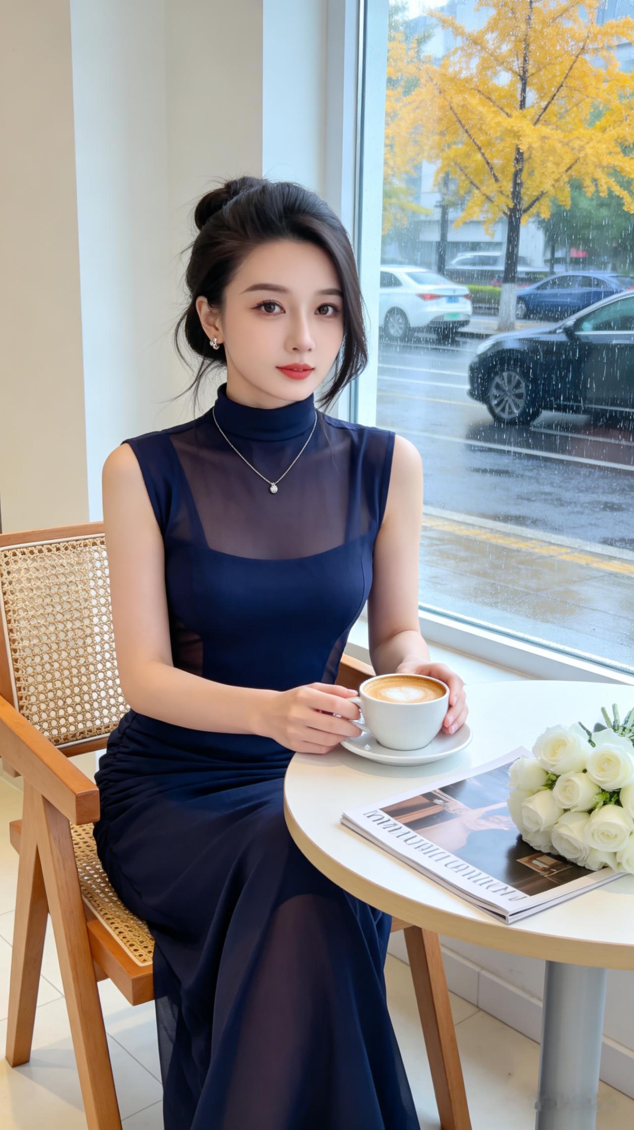 气质佳人法式慵懒盘发散落柔碎发丝，明眸灵动肤色莹白。身着雅致服饰，配饰精致点缀，