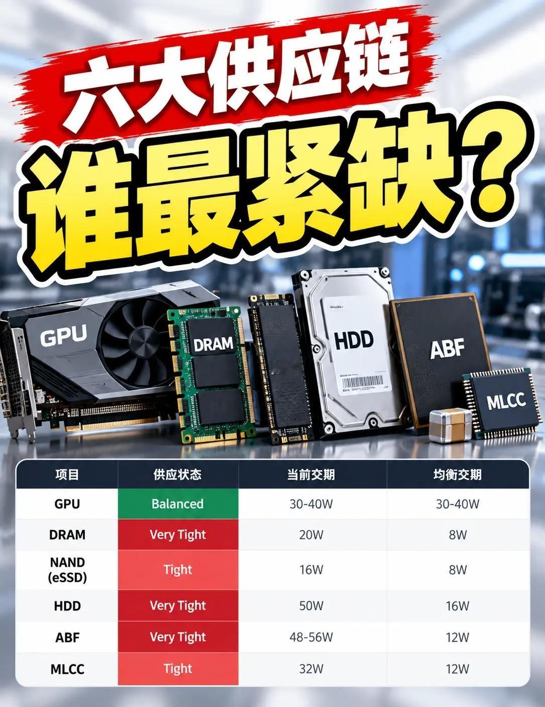 DRAM、HDD、ABF最紧张？六大供应链最新状态：DRAM、HDD、ABF最紧