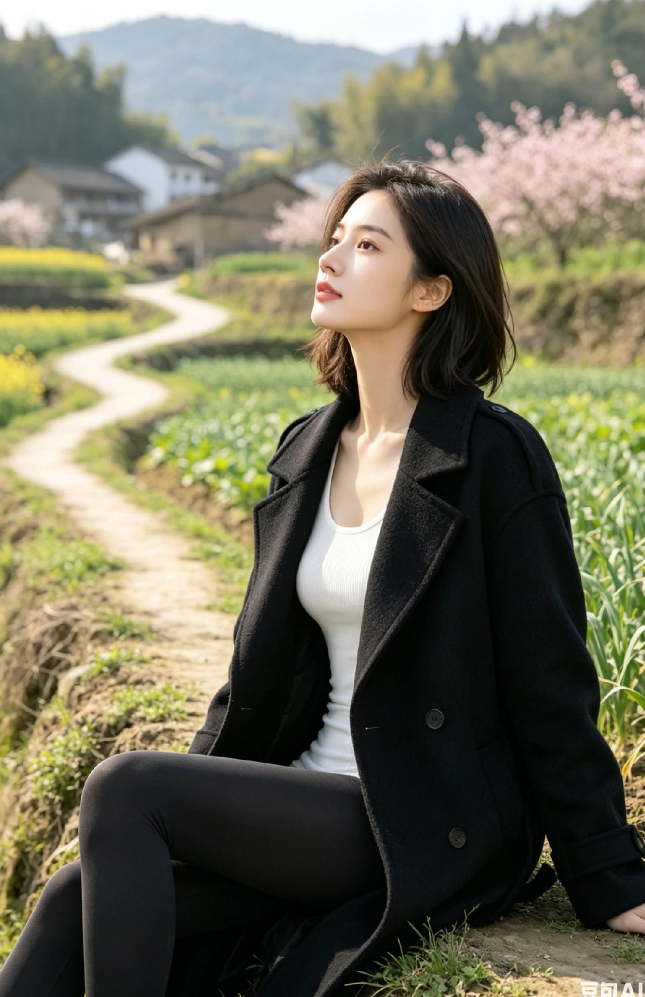 怎样穿搭知性又显身材? 在田野间漫步，感受春天的气息。