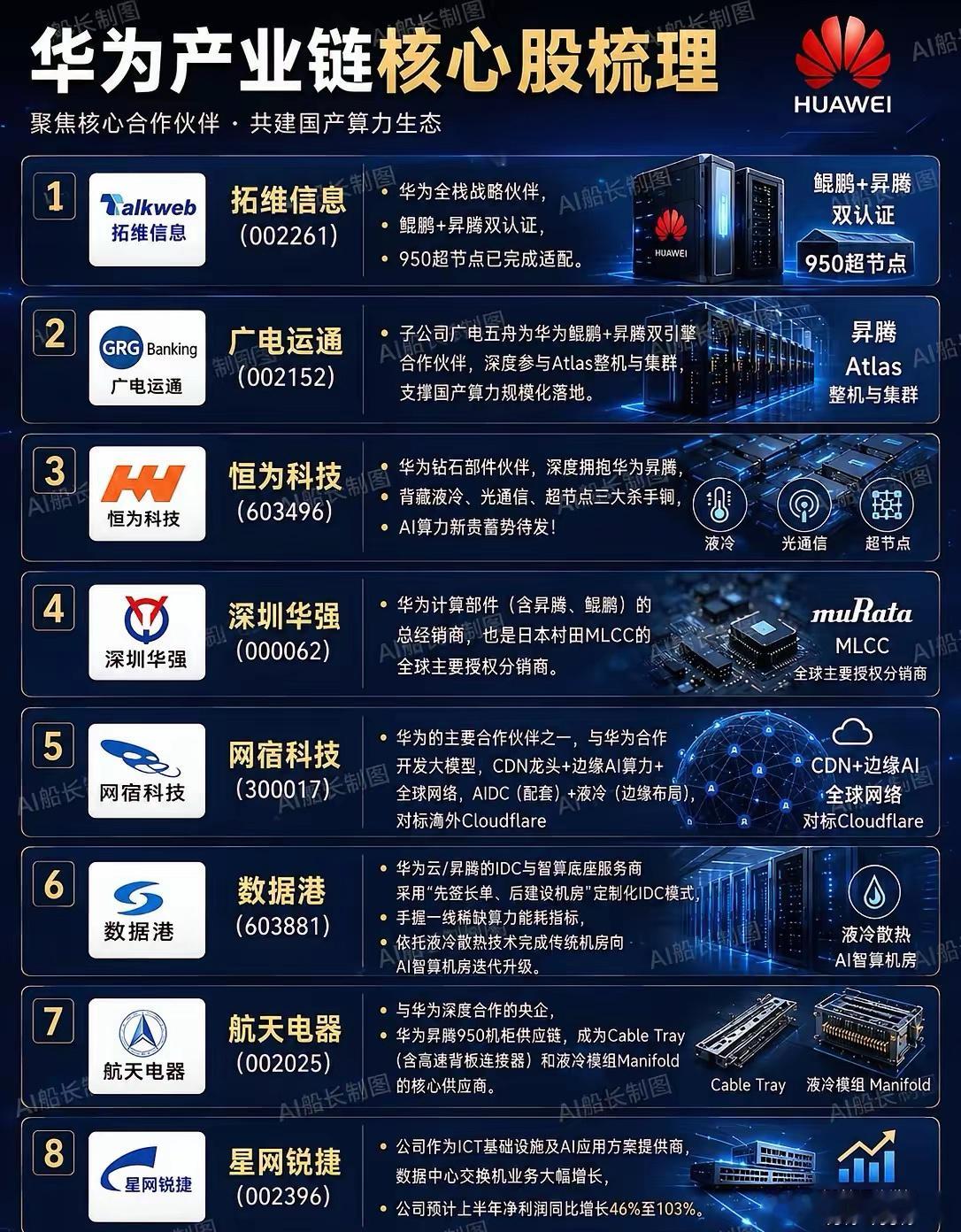 一张图看懂华为AI算力产业链核心标的：国产算力全线爆发,算力网建设进入加速期，华
