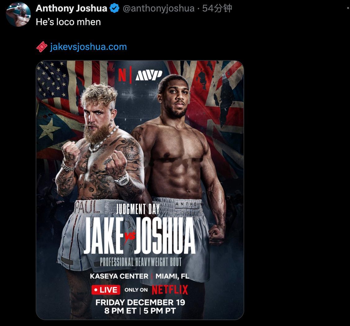 安东尼·约书亚Anthony Joshua：这家伙疯了。