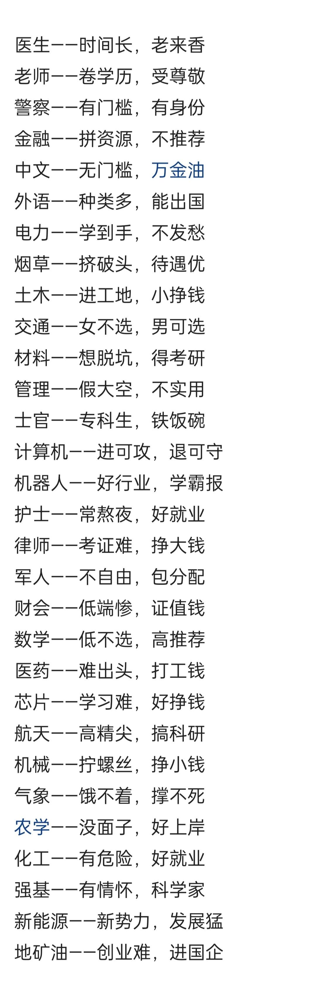 网友总结的各行业就业情况，有些道理 ​​​