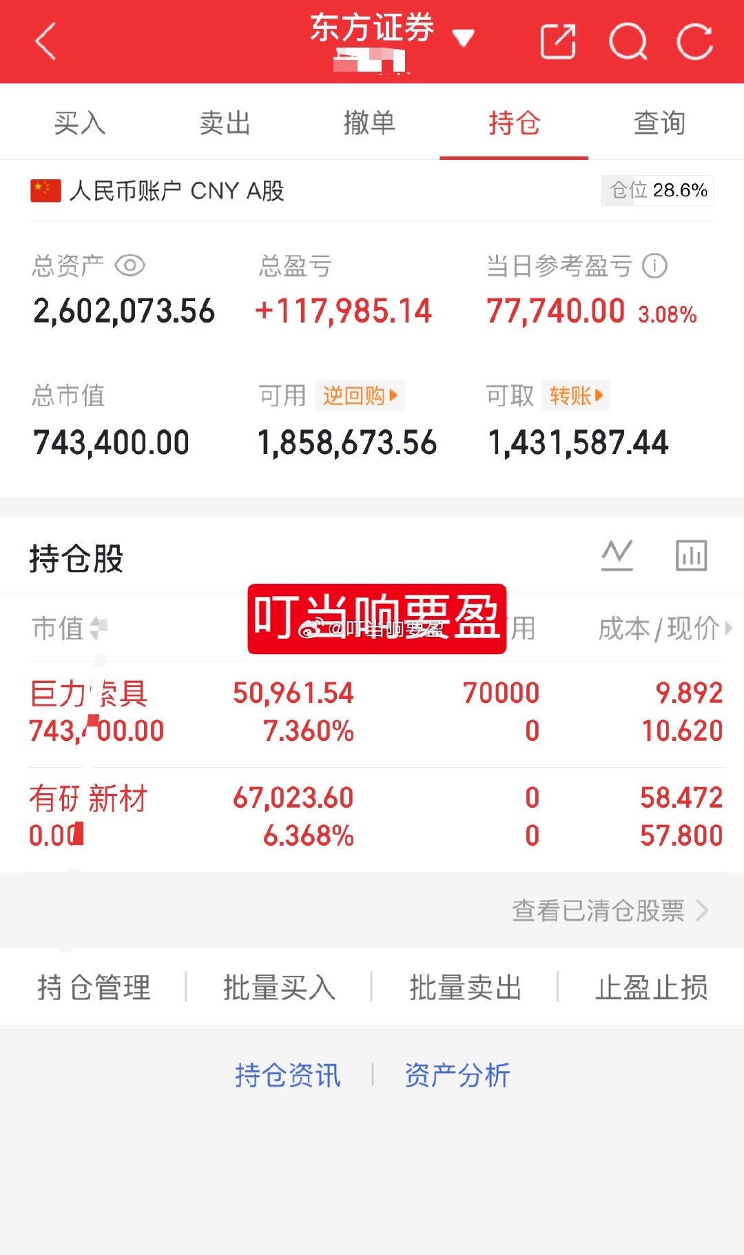 1百w挑战一年翻5倍（第86天）早盘买进：002342巨力索具今日卖出： 600