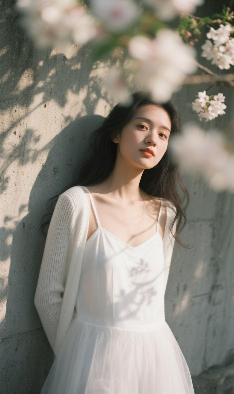 吊带纱裙蹭过粗粝的墙面
影子里开出花瓣
她眯起眼，让暖阳在睫毛上颤——