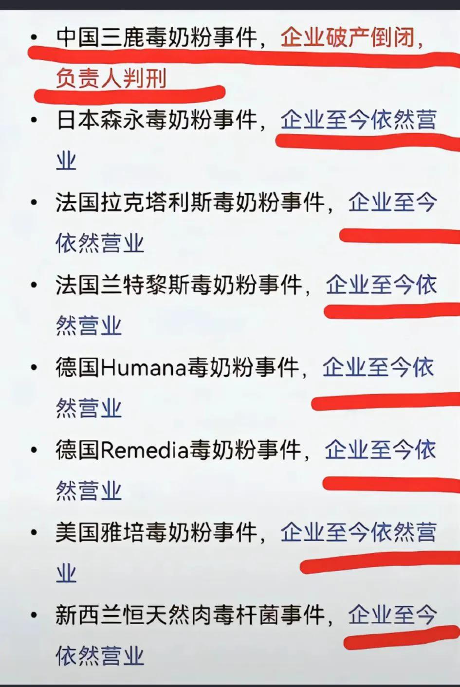 1. 三鹿事件：其添加三聚氰胺是恶意违法，[发怒]造成严重后果，依法破产追责；
