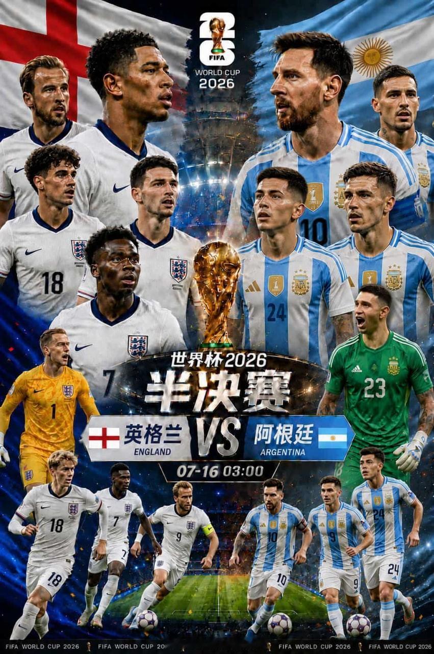 世界杯半决赛继续进行，今晚又一场焦点对决即将上演！⚽ 英格兰vs阿根廷英格兰队作