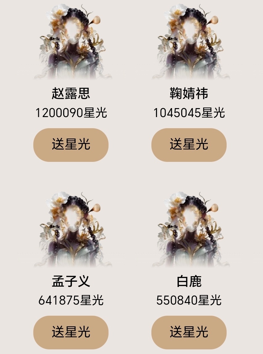 星光大赏投票星光大赏星光投票目前女星TOP4 