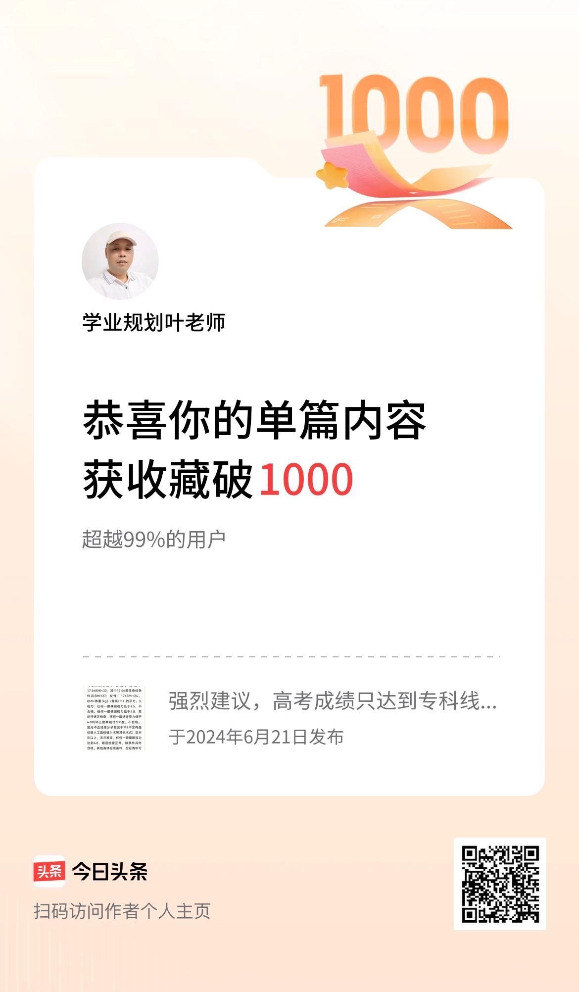 单篇内容获收藏量破1000啦！