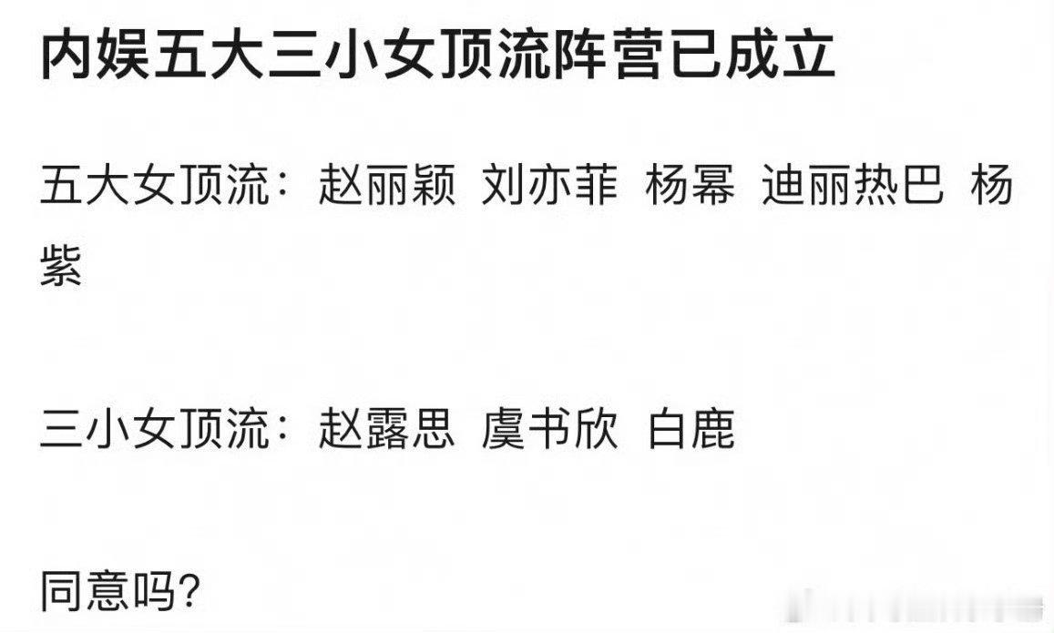内娱五大三小女顶流内娱五大三小女顶流阵营内娱五大三小女顶流阵营，咋样，你觉得如何